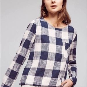 Cloth & Stone Blue and White Plaid Blouse